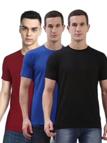 Image of hummel Cam Men's Pack of 3 Cotton Round Neck Half Sleeve T-Shirt