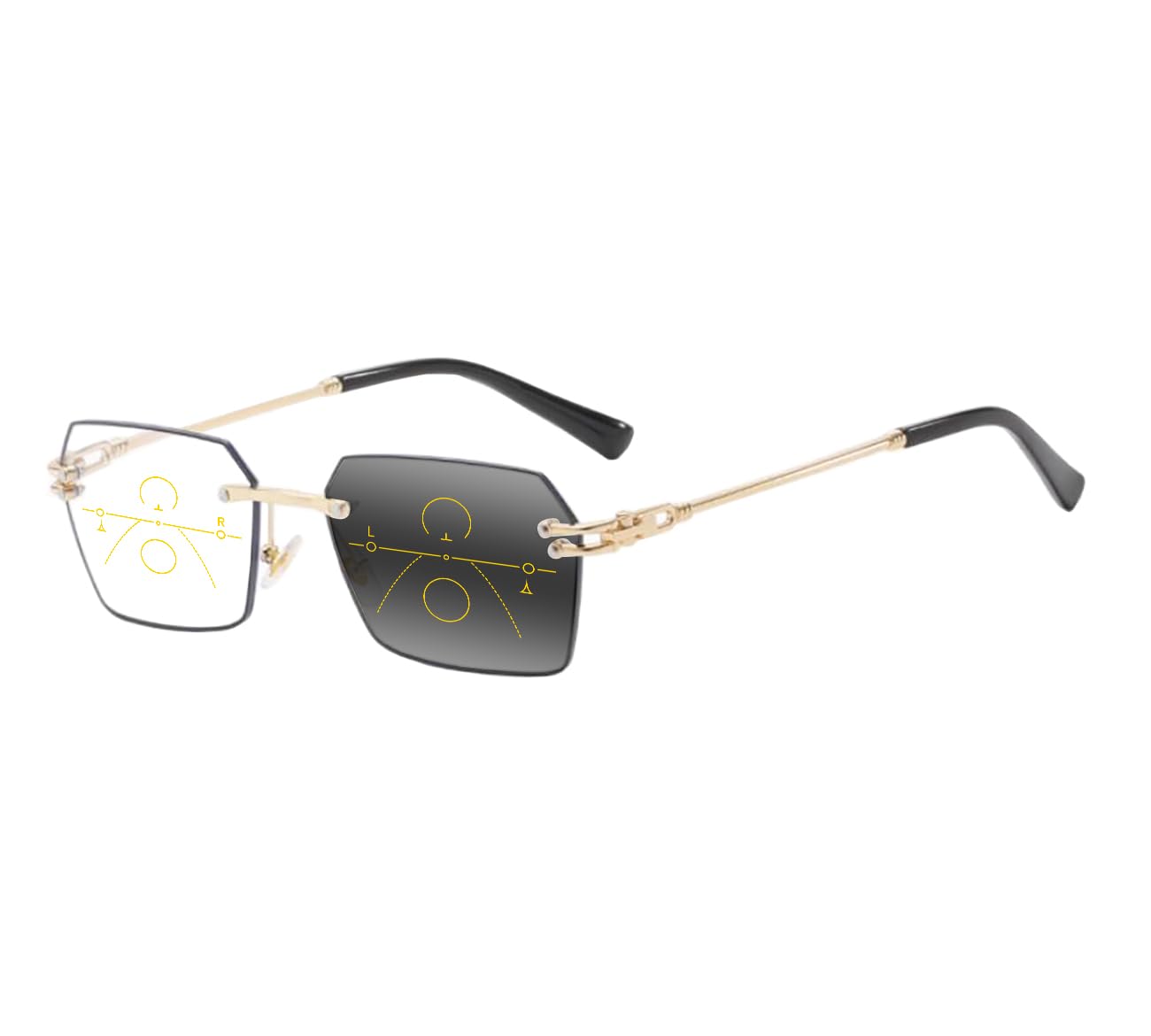 Multifocal Progressive Men Women Business Rimless Polygon Varifocal UV400 Transition Photochromic Reading Glass