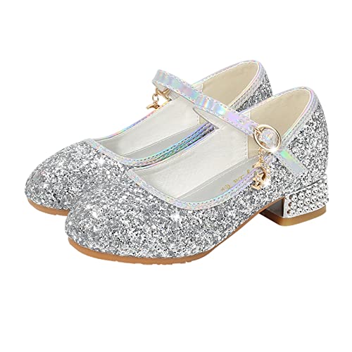Girls Dress Pumps Glitter Sequins Princess Low Heels Mary-Jane Party Dance Shoes Rhinestone Sandals (Toddler/Little Kid/Big Kid) (Gray, 3.5 Years)3