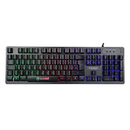 Preisvergleich Produktbild Marvo K616 Gaming-Tastatur rahmenloses Design / 3-farbig beleuchtet / QWERTZ deutsches Tastatur-Layout / 104 Tasten mit USB-Kabel