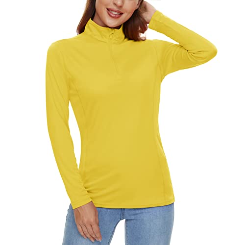 Crysully Women's Dry Fit Hiking Fishing Shirts Upf 50+ Sun Protection Long Sleeve Shirt Tee Yellow #TOP1