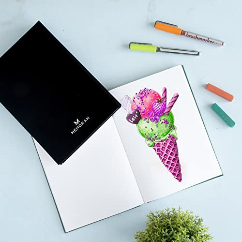 Image of MENORAH Paper A5 - Sketch Book For Artist - 115 Gsm (160 Pages / 80 Sheets) - Artist Drawing Book - (21.0Cm X 14.8Cm) - Hard Case Bound - Completely Handmade-Portrait- Black, Watercolor