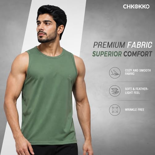 Image of CHKOKKO Sleeveless T Shirts Gym Vest for Men Workout Solid Premium Cotton Blend Tank Top for Man Running Vest Sando Gym Wear Lightweight Breathable Casual Summer Wear Boys