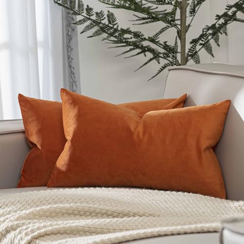 Image of JUSPURBET 16x24 Decorative Velvet Throw Pillow Covers Set of 2,Burnt Orange | Modern Soft Cushion Covers Cases with Hidden Zipper for Couch Sofa Bed Living Room Bedroom Halloween Decor