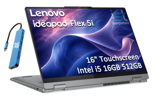 Image of Lenovo IdeaPad Flex 5i 2-in-1 Laptop (16 inch FHD+ Touchscreen, Intel 10-Core i5 120U(> i7-1355U), 16GB DDR5, 512GB SSD), Business, Home, Students, 1080p Webcam, Backlit, IPS, HUB, Wi-Fi 6, Win 11 Home