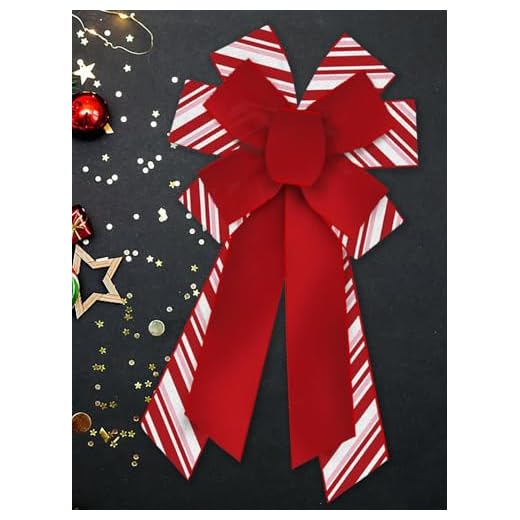 Large Christmas Bows for Wreath, Merry Christmas Wreath Bows White Red Stripes Burlap Bow Winter Holiday Craft Ribbon Bow Xmas Tree Bows for Front Door Christmas New Year Decorations