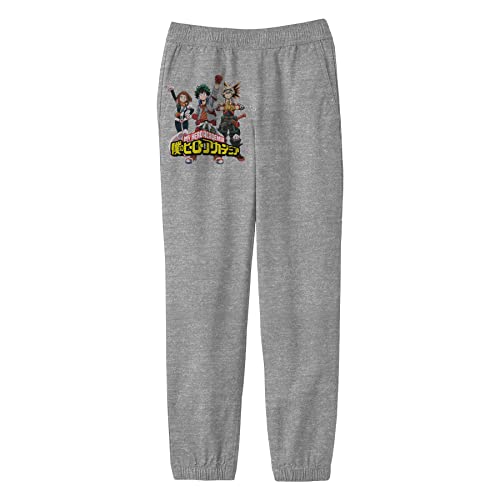 Bioworld My Hero Academia Deku, Bakugo, and Ochako Boy's Gray Sweatpants-L