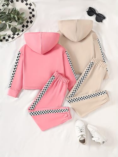 4 Pieces Girls Active Hoodies Long Sleeve Crop Hooded Top and Jogging Sweat Pants Set 4-12Y2