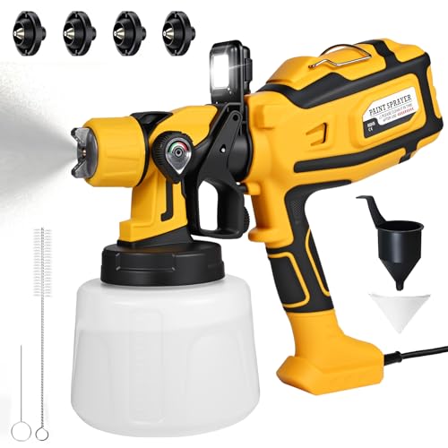 SternSinn 850W Farbsprühsystem, HVLP Lackierpistole Elektrisch mit 4 Düsen und 3 Sprühmuster, 1200 ml/min Einstellbarer Durchfluss mit Reinigungs & LED-Arbeitslicht, 1400ML Behälter für Zäune/Schränke