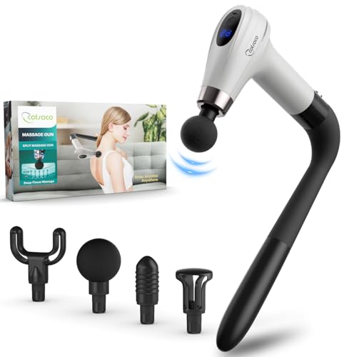 Cotsoco Massagepistole mit Verbessertem Verlängerungsgriff Percussion-Tiefenmassagegerät für den Rücken mit 4 Massageköpfen und 6 Geschwindigkeitsstufen Geschenk für Sie und Ihn