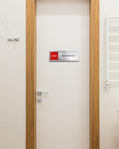 Image of Bathroom Sign, Restroom Sign for Door, Available /In Use Privacy Restroom Slider Sign,Self Adhesive Bathroom Door Sign for Business, Office, Store, Home, Occupied Vacant Indicator,Brushed Silver