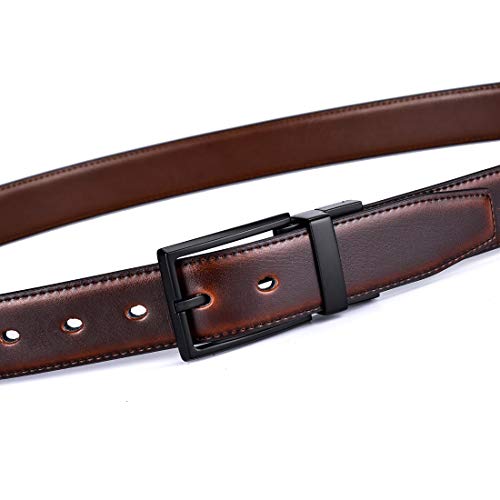 Image of beltox fine Men's Dress Belt Leather Reversible 1.25 inch Wide Rotated Buckle Gift Box