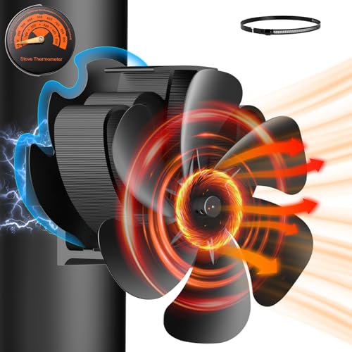 Hjh Ventilador de chimenea magnético, sin electricidad, silencioso ventilador de chimenea con 6 hojas, funciona con calor, ventilador para estufa de chimenea, ahorra combustible eficiente, con