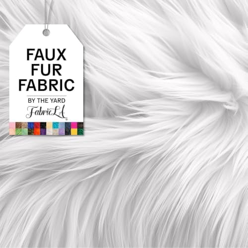 FabricLA Faux Fur Fabric White Precut 9" x 60", Long Pile Shaggy Plush Fake Fur (2.5" Pile) for Sewing, Crafts, DIY, Costumes, Upholstery, Quarter Yard