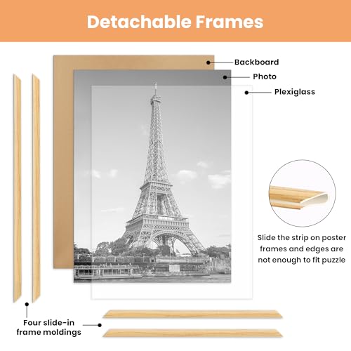 Image of upsimples 12x16 Picture Frame Natural 3 Pack, Scratch-Proof Poster Frames 12 x 16 for Photo Gallery - Slide-In Strips, Horizontal or Vertical Wall Mounting