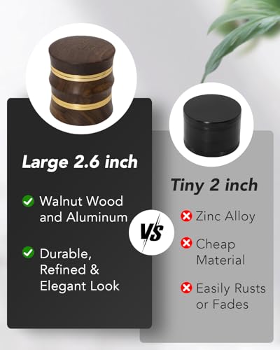 KINGTOP Grinder, Large 2.6" Walnut Wood & Aluminum Manual Grinder - Image 3