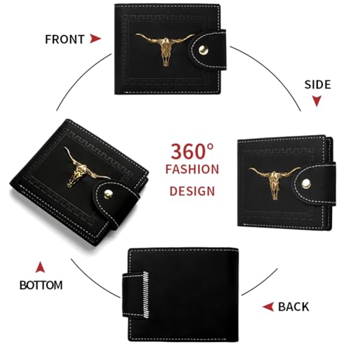 Slim Wallet for Men With Metal Tag Minimalist Multiple Card Slots Inner Zipper Thin Stylish Mens Bifold Wallet with Id Window,Black3