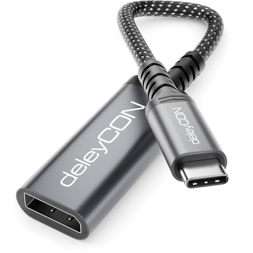 deleyCON USB-C auf DisplayPort Adapter Kabel (4K@60Hz, 2K@165Hz) - f&uuml;r DisplayPort Monitore - MST, Thunderbolt 3/4, f&uuml;r iPhone 17,16,15, Notebook, MacBook, iPad Pro/Air, Galaxy S25 S24