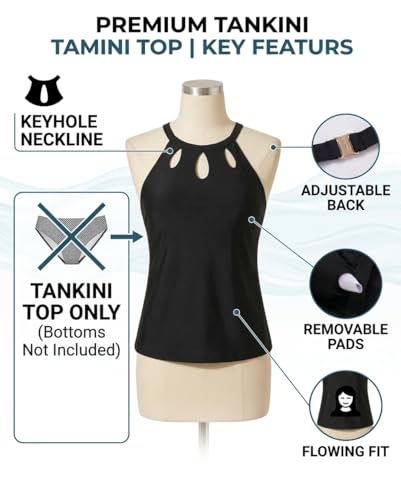 Image of Tempt Me High Neck Tankini Top Backless Bathing Suit for Women Key Hole Swimsuit Swim Top Only