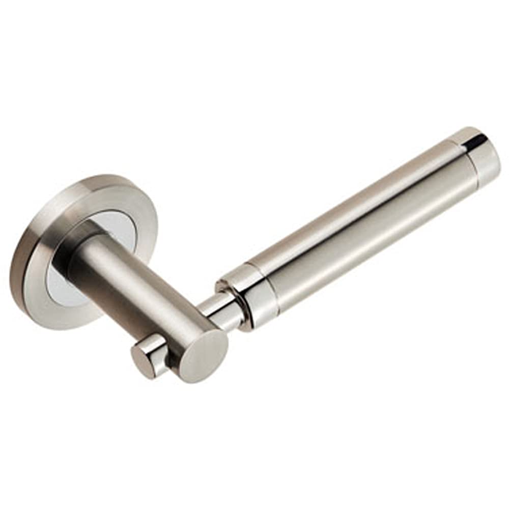 Pair Sectional Round Bar Lever - Concealed Fix Round Rose - Polished/Satin Steel | Door Handle Lever on Screwless Rose - Internal Door Hardware - Screws, Fixings and Spindle Included
