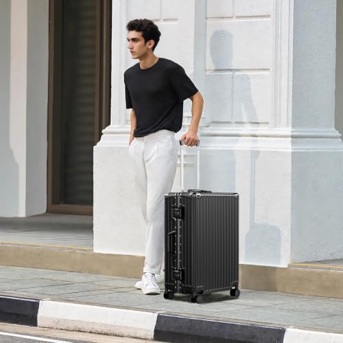 Image of AnyZip Carry On Luggage PC+ABS Aluminum Frame Zipperless Luggage Hard Shell Suitcase TSA Lock Double Spinner Wheels 20 Inch Black