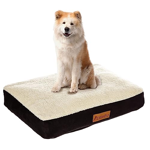 Ellie-Bo Small Memory Foam Dog Bed for 24-inch Dog Cage/Crate - Black Faux Suede/Sheepskin