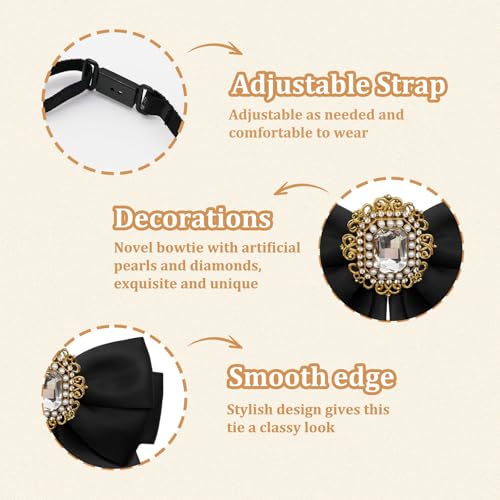 Image of Womens Bow Tie Adjustable Rhinestone Bowtie for Women Ladies Girls Pre-tied Womens Tie for Shirt Suit Uniform
