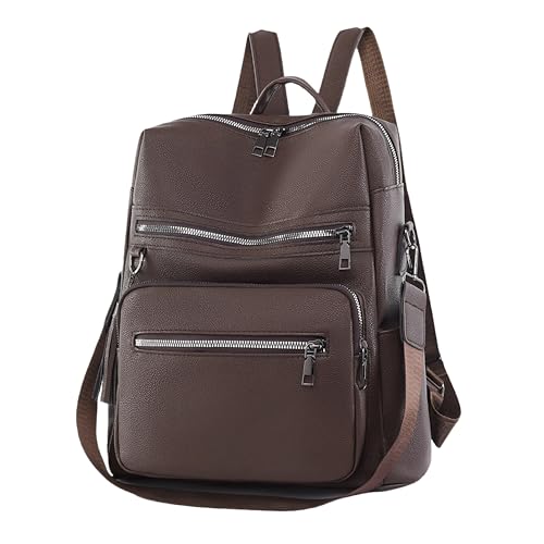 Mochila Feminina Bolsa de Viagem Grande Multifuncional PU Couro Impermeavel Bolsa Tiracolo Executiva Mochila Universitaria (Cor do café)