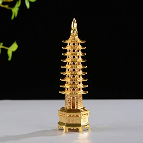 Estatua Torre Wenchang 9 Niveles 7'' Aleación Dorada miniatura 5
