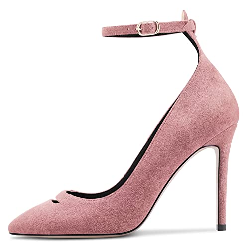 Saekcted Women Stiletto High Heel Pointed Toe Pumps Ankle Strap Wedding Dress Cute 3.9 Inches Heels2