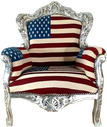 Casa Padrino Fauteuil Baroque King USA Design/Argent - Trône de Meubles Baroque USA