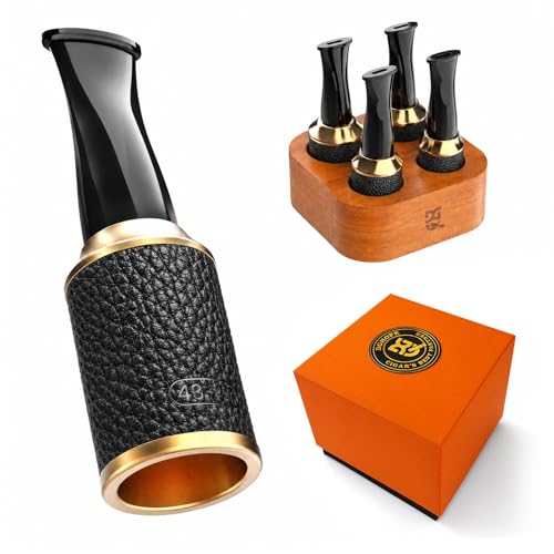 DGHOPE Luxury Calfskin Cigar Holder & Mouthpiece Set - Leakproof Cigar Accessories for Men with Sealing Ring - Premium Sapele Wood Gift Set for Office Lounge & Golf Fits 36-58 Ring Gauge