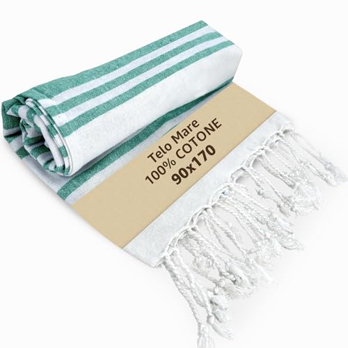 SONIT - Telo Mare Verde Marino in Cotone Leggero Antisabbia,...