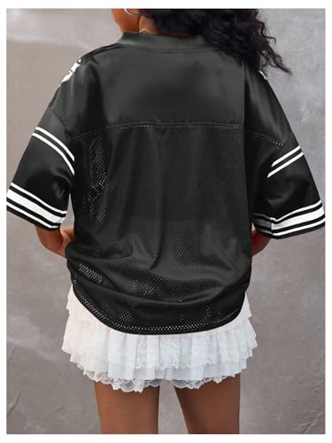 Image of Floerns Girl's Jersey Shirt Printed Oversized Short Sleeve Mesh Tee Shirts V Neck Sport Jersey Shirts