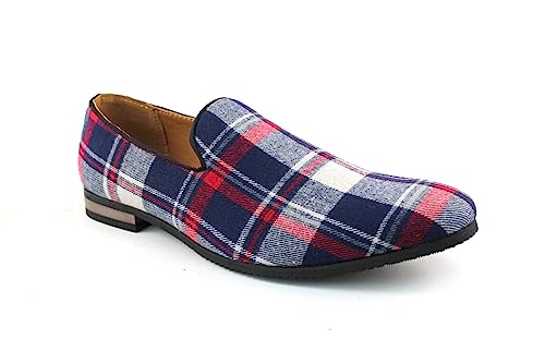 New Men's Plaid Checkered Slip on Loafers Modern Dress Shoes Azar2