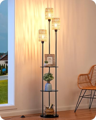 EDISHINE Stehlampe Wohnzimmer, 3-flammige Vintage Stehleuchte mit...