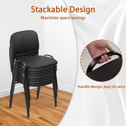 Image of CLATINA Stackable Waiting Room Chairs, PU Leather Guest Reception Chair with Upholstered Thickene Seat and Back Support, Stacking Chair Metal Leg for Office School Church Conference, Black, 5 Pack