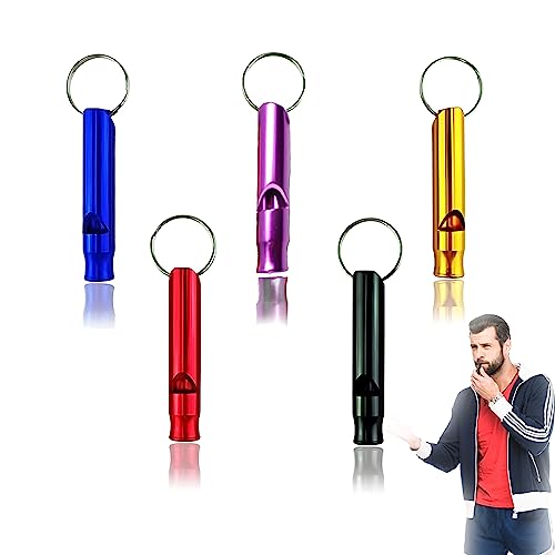Loud Aluminum Emergency Survival Whistle - 5 Pack Outdoor Safety Whistles for Hiking, Camping, and Sports, Small