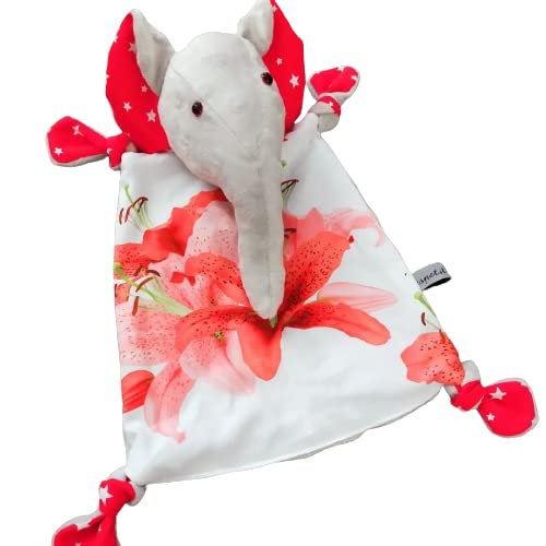 Idée cadeau de naissance : doudou éléphant rouge pour liste de naissance