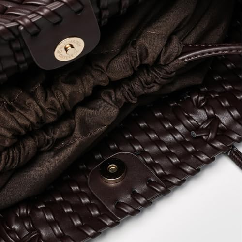 Image of Woven Leather Tote Bag For Women Crossbody Shoulder Bag Large Hobo Handbags Vegan Female Bag Vegetable Basket