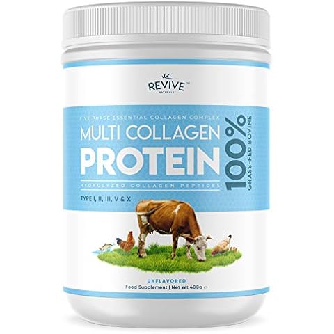 Multi Collagen Protein Powder (400g) - Types I, II, III, V & X - Hydrolyzed Grass Fed Bovine, Wild Caught Fish, & Free-Range Chicken & Eggshell Collagen. Non-GMO, Halal Cover
