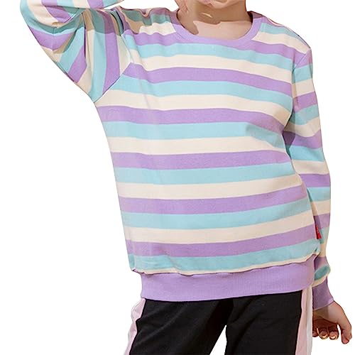 Toddler Baby Striped Sweatshirts Boys Girls Long Sleeve Crewneck Pullover Tops Children Casual (Purple, 5-6 Years)2