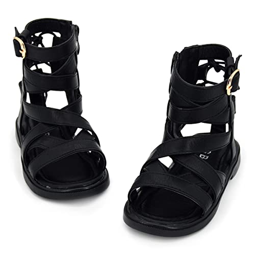 Lafegen Toddler Baby Girl Sandals Side Zipper Non Slip Open Toe Infant Kids Knee High Sandal Summer Dress Shoes 01 Black, 11 Little Kid #TOP2