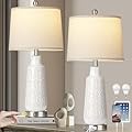 27" Ceramic Table Lamps, Farmhouse Table Lamp Set of 2 with USB A+C Ports & AC Outle, 3-Way Dimmable Touch Control Bedside Nightstand Lamps for Living Room Bedroom End Table White(2 LED Bulb Included)