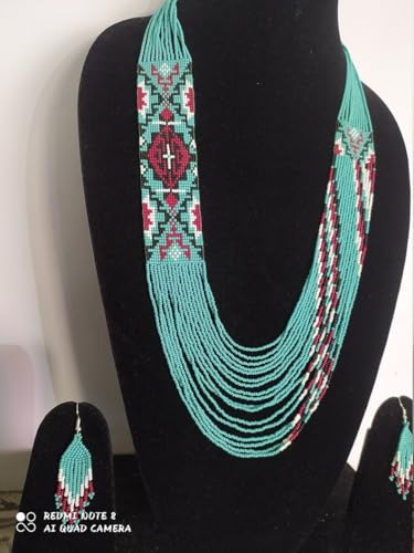 Collar ucraniano tradicional de cuentas turquesa y pendientes LKBEADS 3