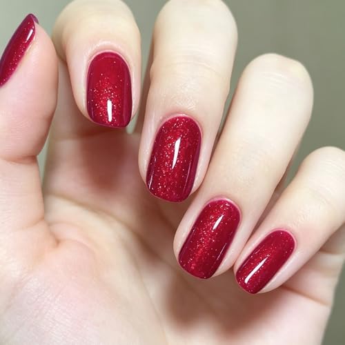 Lifemajic Red Glitter Nail Polish Quick Dry Shimmer Nail Lacquer Non Gel Oil-based Nail Art Manicure Home DIY for Holiday Gift Giving 12ml