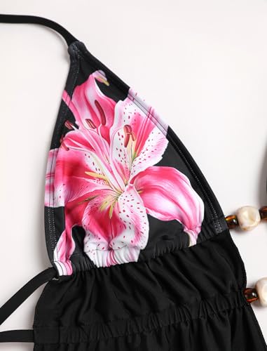 Image of ZAFUL Halter Swimsuits for Women Textured Backless 2 Piece Bathing Suits Cheeky High Cut String Tie Side Bikini Sets