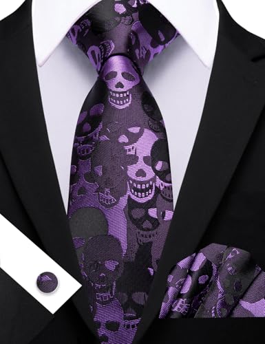 Image of Barry.Wang Man Tie Sets Skull Ties Animal Extra Long Necktie Silk Woven Handkerchief Cufflinks Festival Party Gift