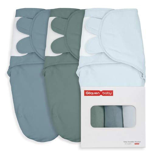 GLLQUEN BABY Swaddles 0-3 Months, 3-Pack Baby Swaddles Sack for Newborn, Baby Boys, Infant Sleep Sack, Easy Swaddling Wrap, Tranquil Blue, Nursery...