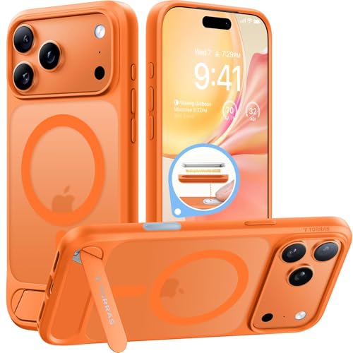 Image of TORRAS Luxury Adjustable Stand Case for iPhone 17 Pro Max | Mil-Grade Protection Cover | Fit for MagSafe | Slim Matte Finish | Camera Control | Premium Imported | L1 Guardian 6.9'' Cosmic Orange